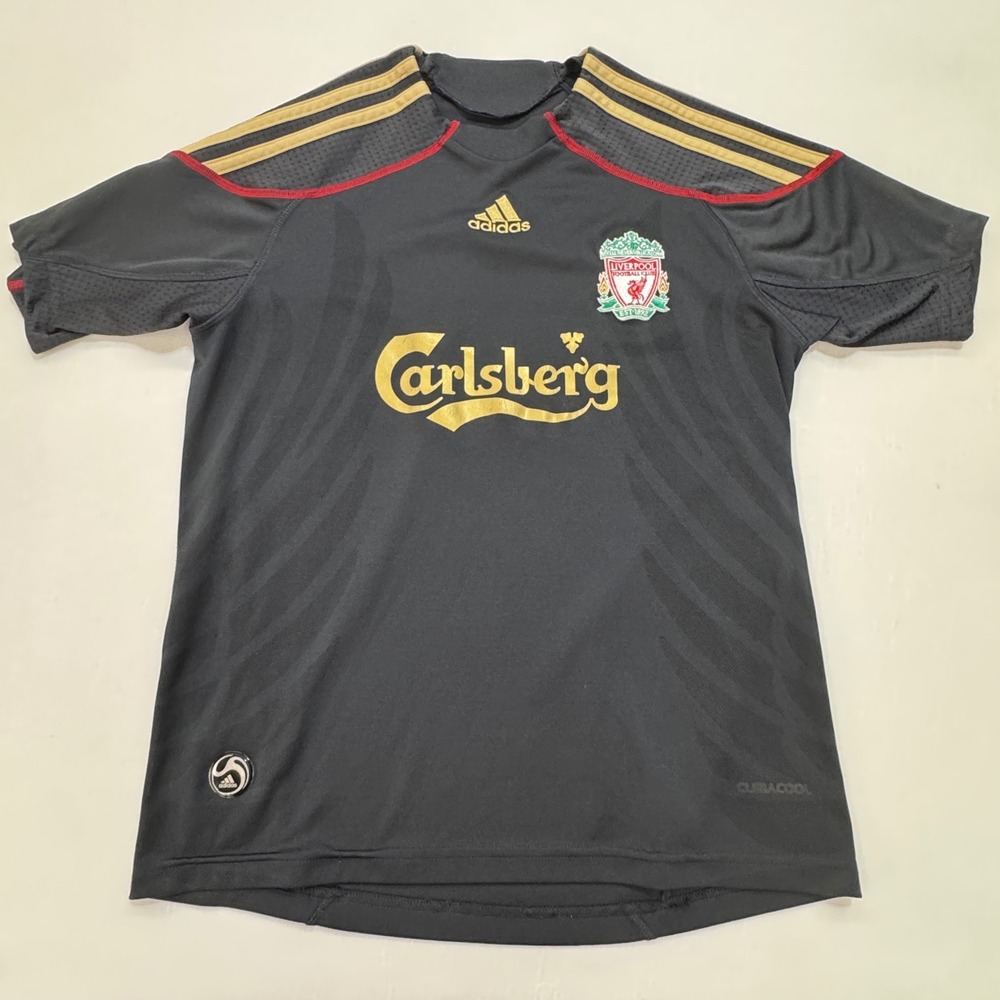 Adidas Liverpool FC 2009-10 Away Jersey Kids Black Gold Carlsberg ClimaCool
